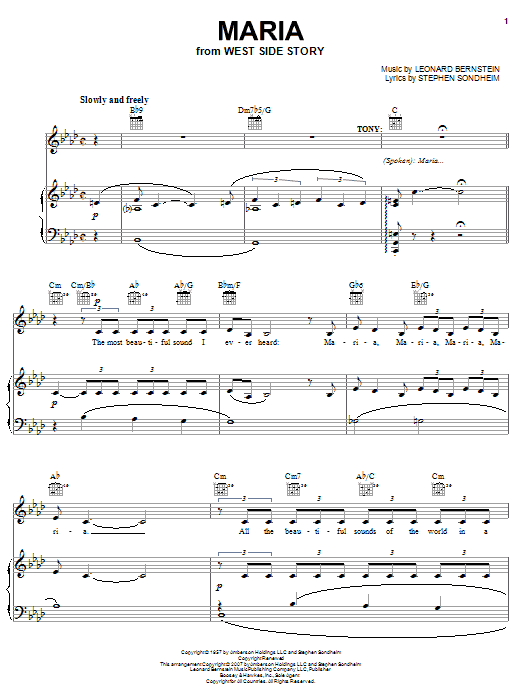 Leonard Bernstein Maria (from West Side Story) sheet music notes and chords arranged for Piano & Vocal