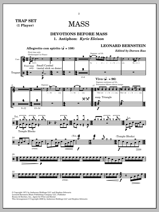 Leonard Bernstein Mass sheet music notes and chords arranged for Handbells