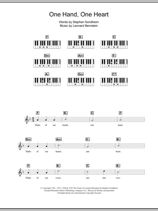 Leonard Bernstein One Hand, One Heart sheet music notes and chords arranged for Piano Chords/Lyrics