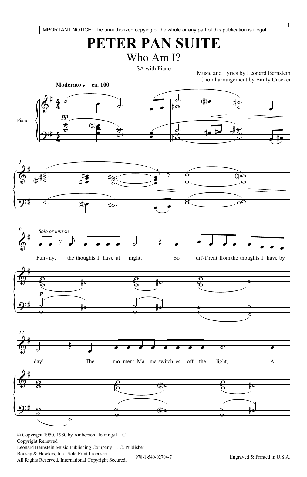 Leonard Bernstein Peter Pan Suite (Collection) (arr. Emily Crocker) sheet music notes and chords arranged for Choir