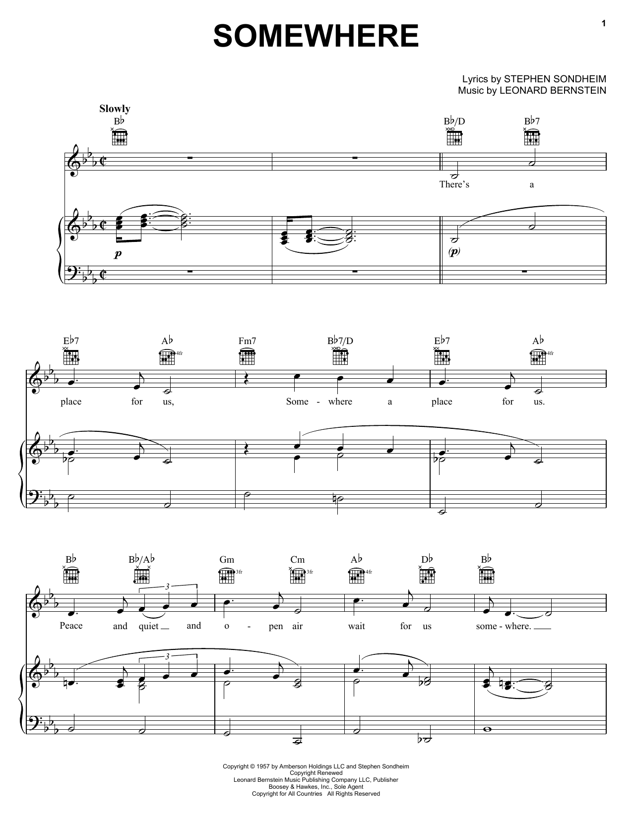 Leonard Bernstein Somewhere (from West Side Story) sheet music notes and chords arranged for Violin Solo