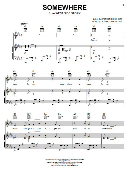 Leonard Bernstein Somewhere sheet music notes and chords arranged for Piano Chords/Lyrics