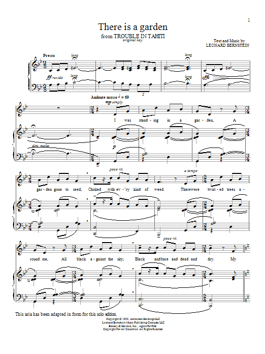 Leonard Bernstein There Is A Garden sheet music notes and chords arranged for Piano & Vocal
