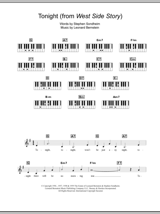 Leonard Bernstein Tonight sheet music notes and chords arranged for Piano Chords/Lyrics