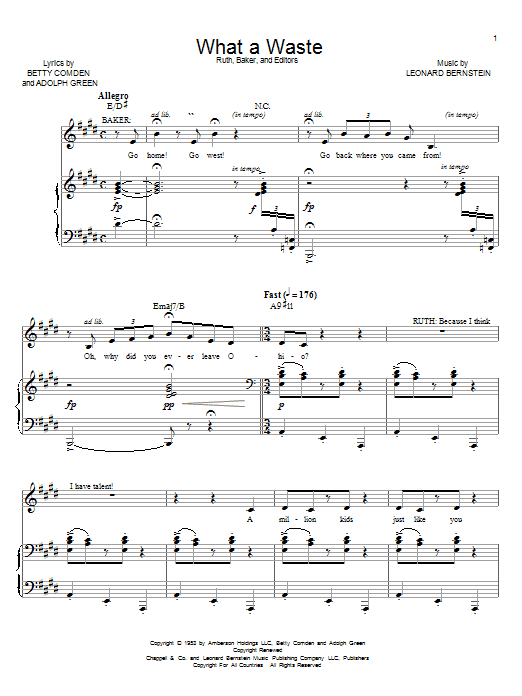 Leonard Bernstein What A Waste sheet music notes and chords arranged for Piano & Vocal