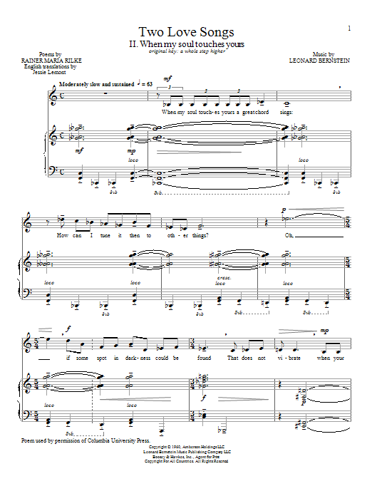 Leonard Bernstein When My Soul Touches Yours sheet music notes and chords arranged for Piano & Vocal