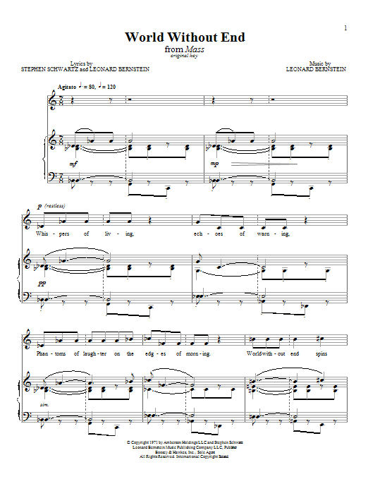 Leonard Bernstein World Without End sheet music notes and chords arranged for Piano & Vocal
