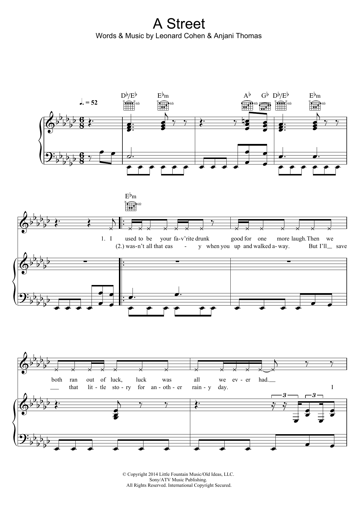 Leonard Cohen A Street sheet music notes and chords arranged for Piano, Vocal & Guitar Chords