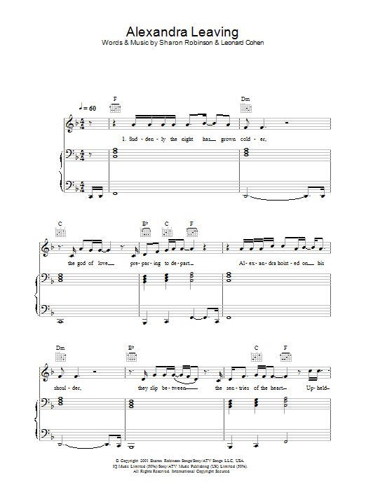 Leonard Cohen Alexandra Leaving sheet music notes and chords arranged for Piano, Vocal & Guitar Chords