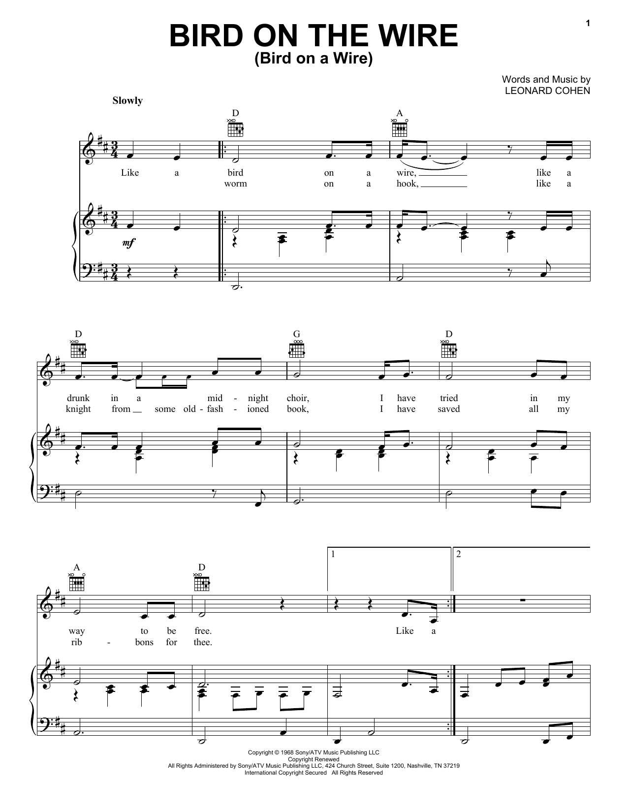 Leonard Cohen Bird On The Wire (Bird On A Wire) sheet music notes and chords arranged for Ukulele Chords/Lyrics