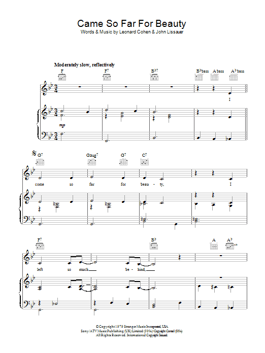 Leonard Cohen Came So Far For Beauty sheet music notes and chords arranged for Guitar Chords/Lyrics