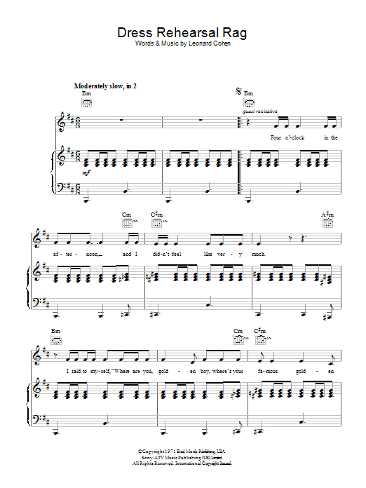 Leonard Cohen Dress Rehearsal Rag sheet music notes and chords arranged for Guitar Chords/Lyrics