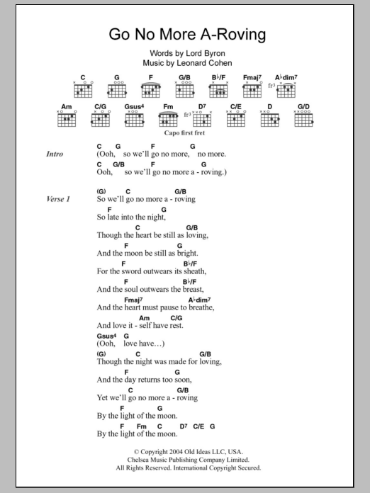 Leonard Cohen Go No More A-Roving sheet music notes and chords arranged for Guitar Chords/Lyrics
