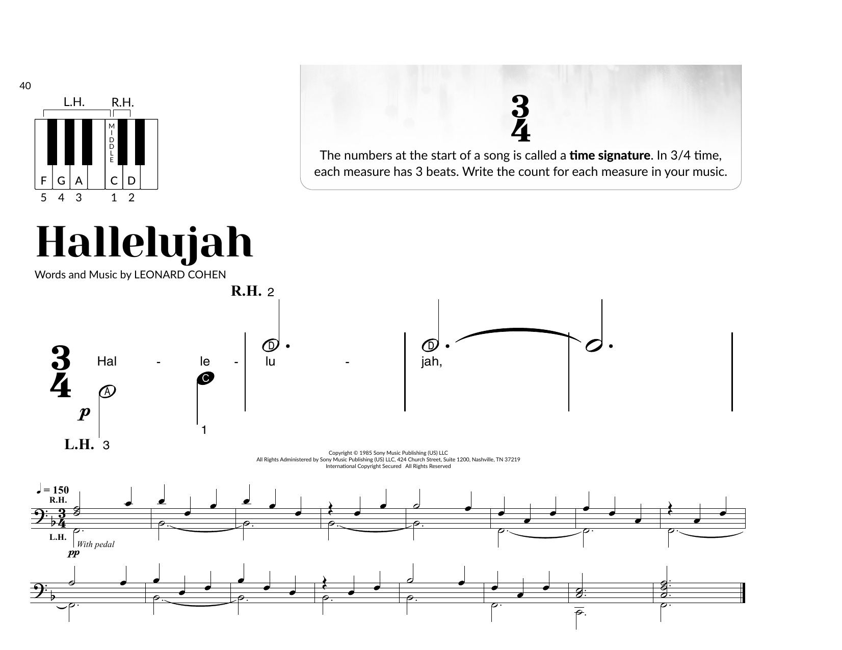 Leonard Cohen Hallelujah (arr. Brittany McCorriston) sheet music notes and chords arranged for Very Beginner Piano