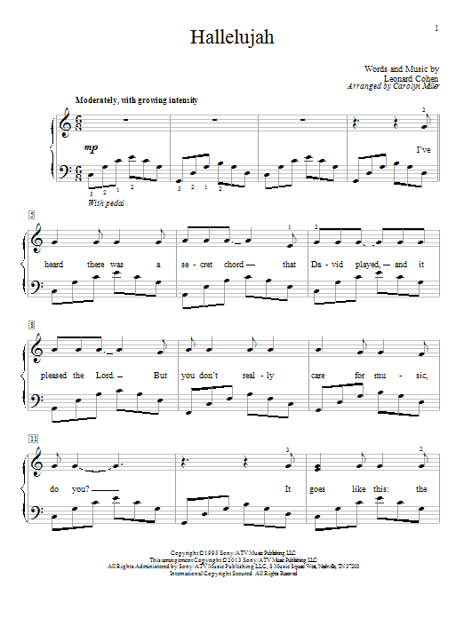 Leonard Cohen Hallelujah (arr. Carolyn Miller) sheet music notes and chords arranged for Educational Piano