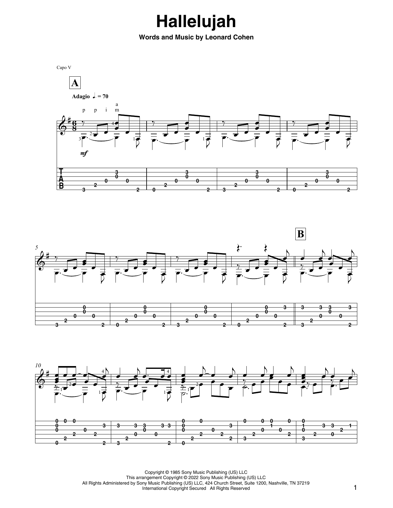 Leonard Cohen Hallelujah (arr. David Jaggs) sheet music notes and chords arranged for Solo Guitar