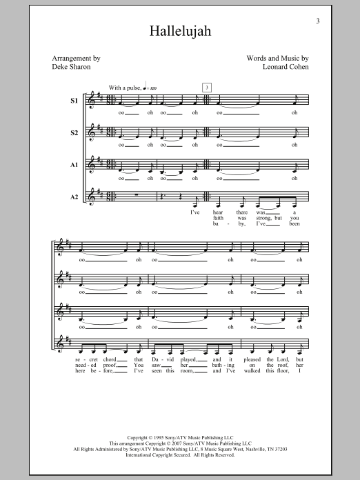Leonard Cohen Hallelujah (arr. Deke Sharon) sheet music notes and chords arranged for SSAA Choir