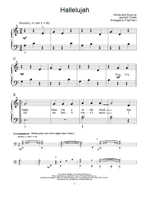 Leonard Cohen Hallelujah (arr. Fred Kern) sheet music notes and chords arranged for Educational Piano