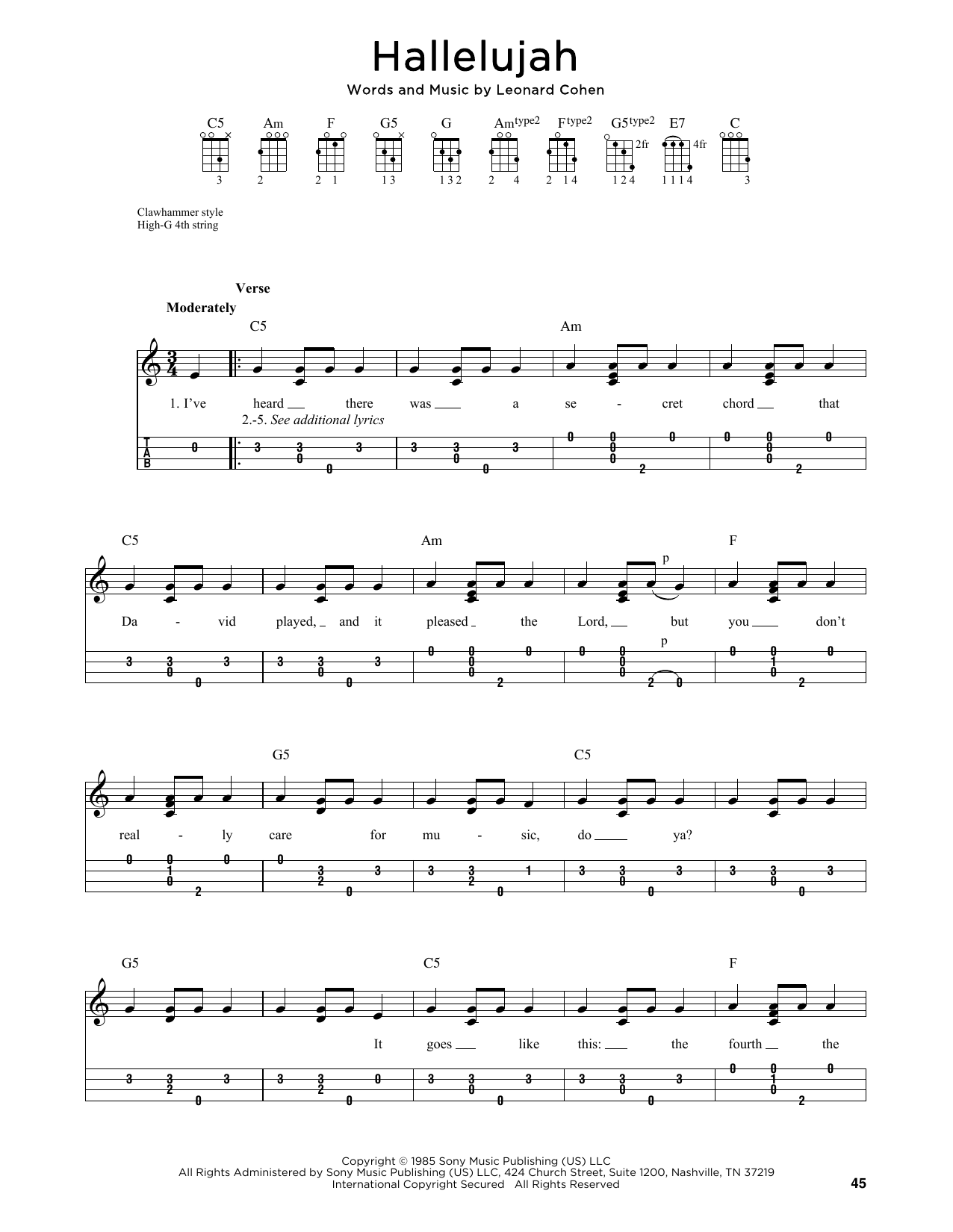 Leonard Cohen Hallelujah (arr. Jim Schustedt) sheet music notes and chords arranged for Ukulele