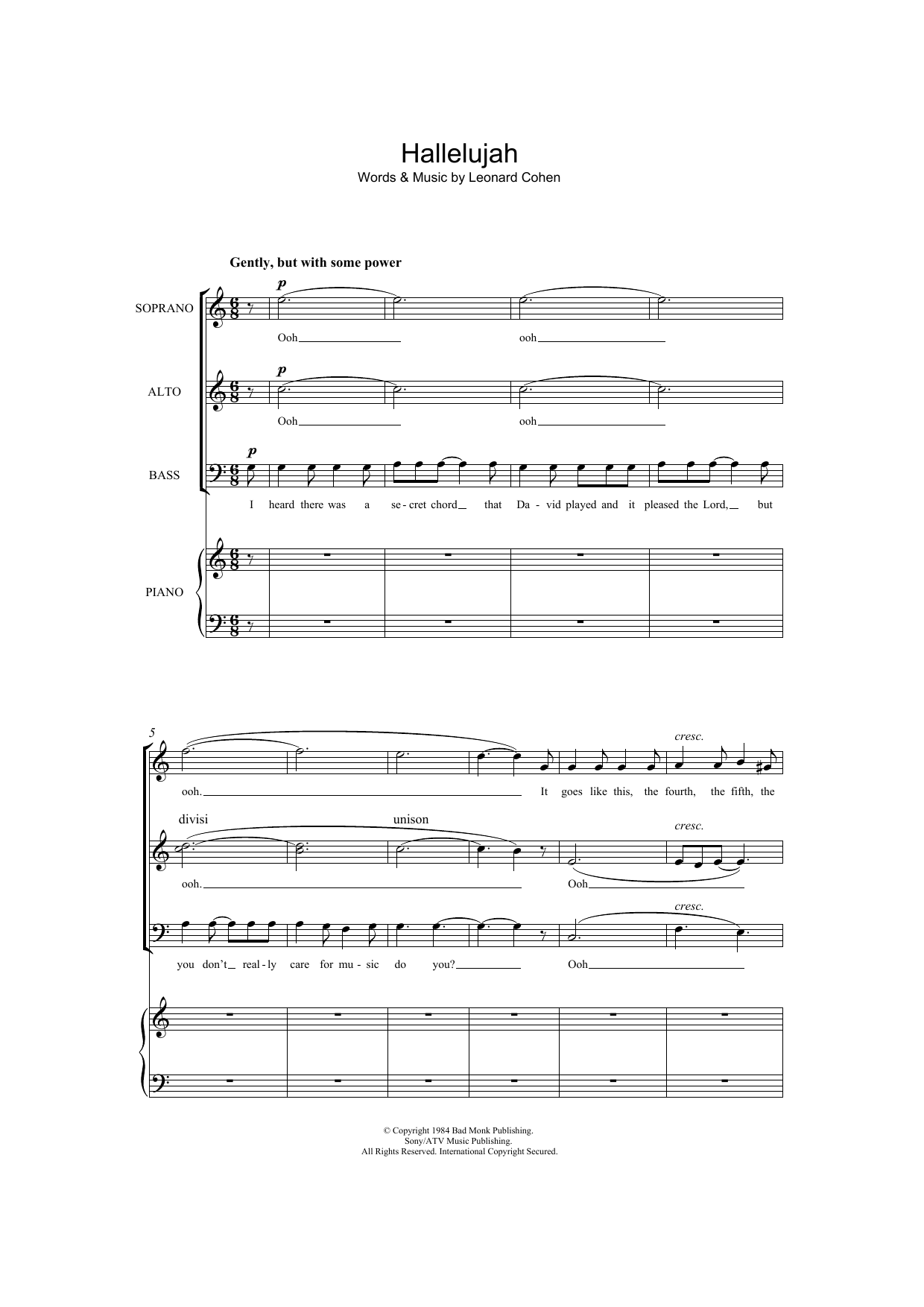 Leonard Cohen Hallelujah (arr. Jonathan Wikeley) sheet music notes and chords arranged for SAB Choir