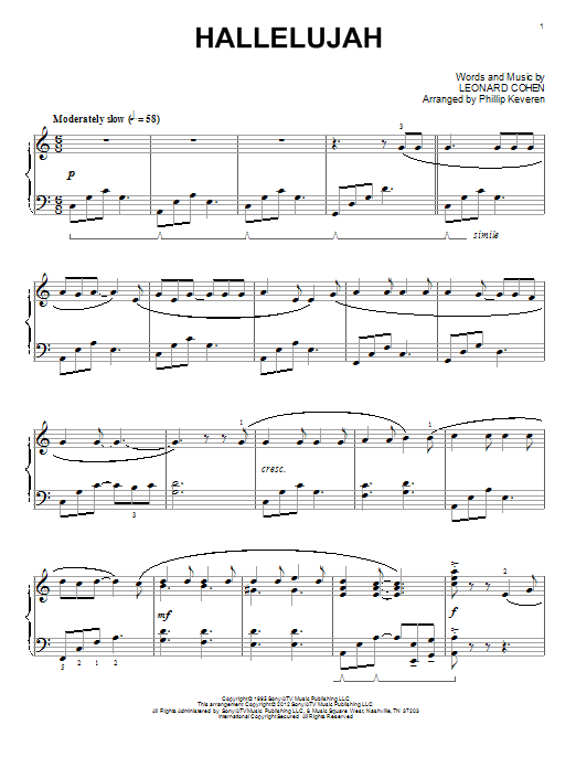 Leonard Cohen Hallelujah (arr. Phillip Keveren) sheet music notes and chords arranged for Piano Solo
