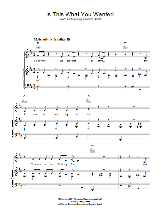 Leonard Cohen Is This What You Wanted sheet music notes and chords arranged for Piano, Vocal & Guitar Chords