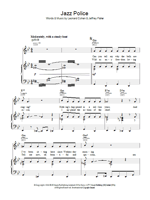 Leonard Cohen Jazz Police sheet music notes and chords arranged for Piano, Vocal & Guitar Chords