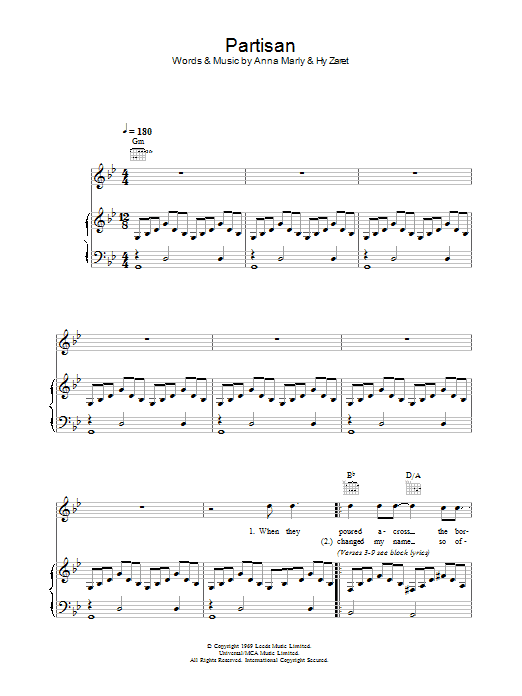 Leonard Cohen Partisan sheet music notes and chords arranged for Piano, Vocal & Guitar Chords