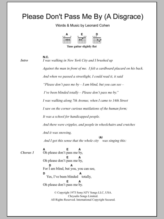 Leonard Cohen Please Don't Pass Me By (A Disgrace) sheet music notes and chords arranged for Guitar Chords/Lyrics