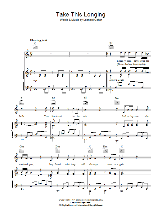 Leonard Cohen Take This Longing sheet music notes and chords arranged for Guitar Chords/Lyrics