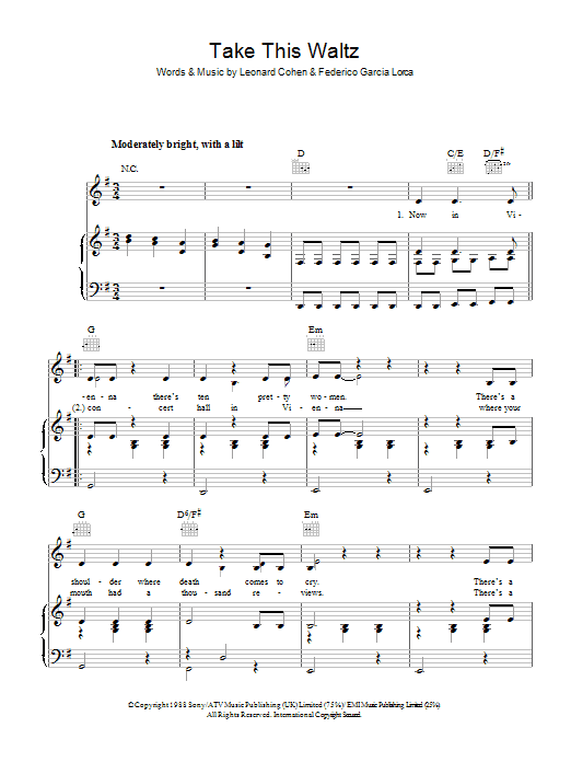 Leonard Cohen Take This Waltz sheet music notes and chords arranged for Guitar Chords/Lyrics