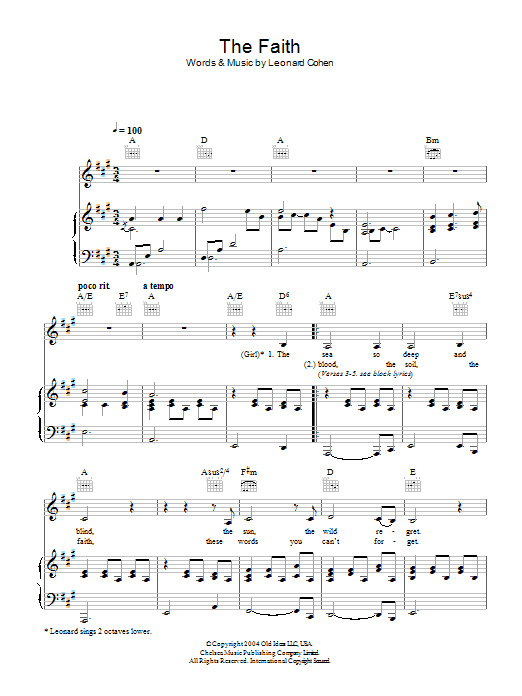Leonard Cohen The Faith sheet music notes and chords arranged for Guitar Chords/Lyrics
