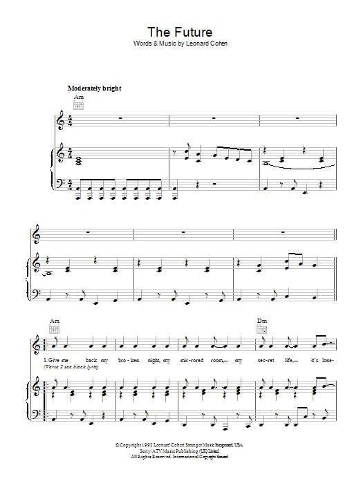 Leonard Cohen The Future sheet music notes and chords arranged for Guitar Chords/Lyrics