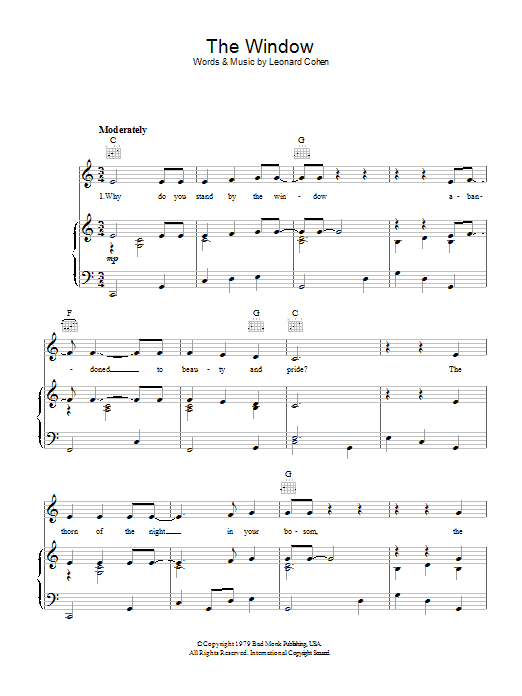 Leonard Cohen The Window sheet music notes and chords arranged for Piano, Vocal & Guitar Chords