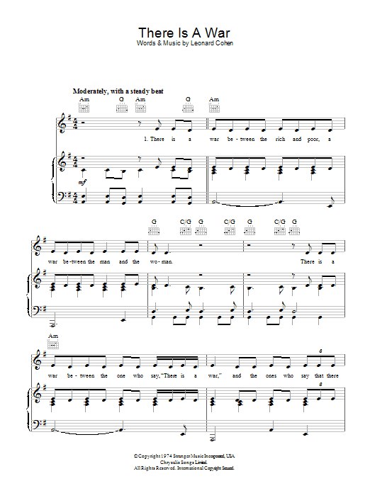 Leonard Cohen There Is A War sheet music notes and chords arranged for Piano, Vocal & Guitar Chords