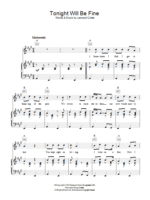 Leonard Cohen Tonight Will Be Fine sheet music notes and chords arranged for Guitar Chords/Lyrics