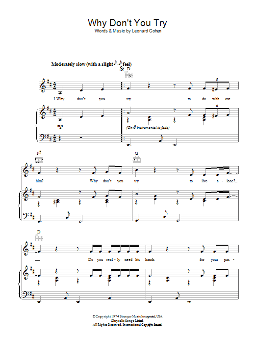 Leonard Cohen Why Don't You Try sheet music notes and chords arranged for Piano, Vocal & Guitar Chords