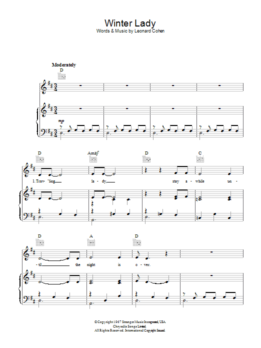 Leonard Cohen Winter Lady sheet music notes and chords arranged for Piano, Vocal & Guitar Chords