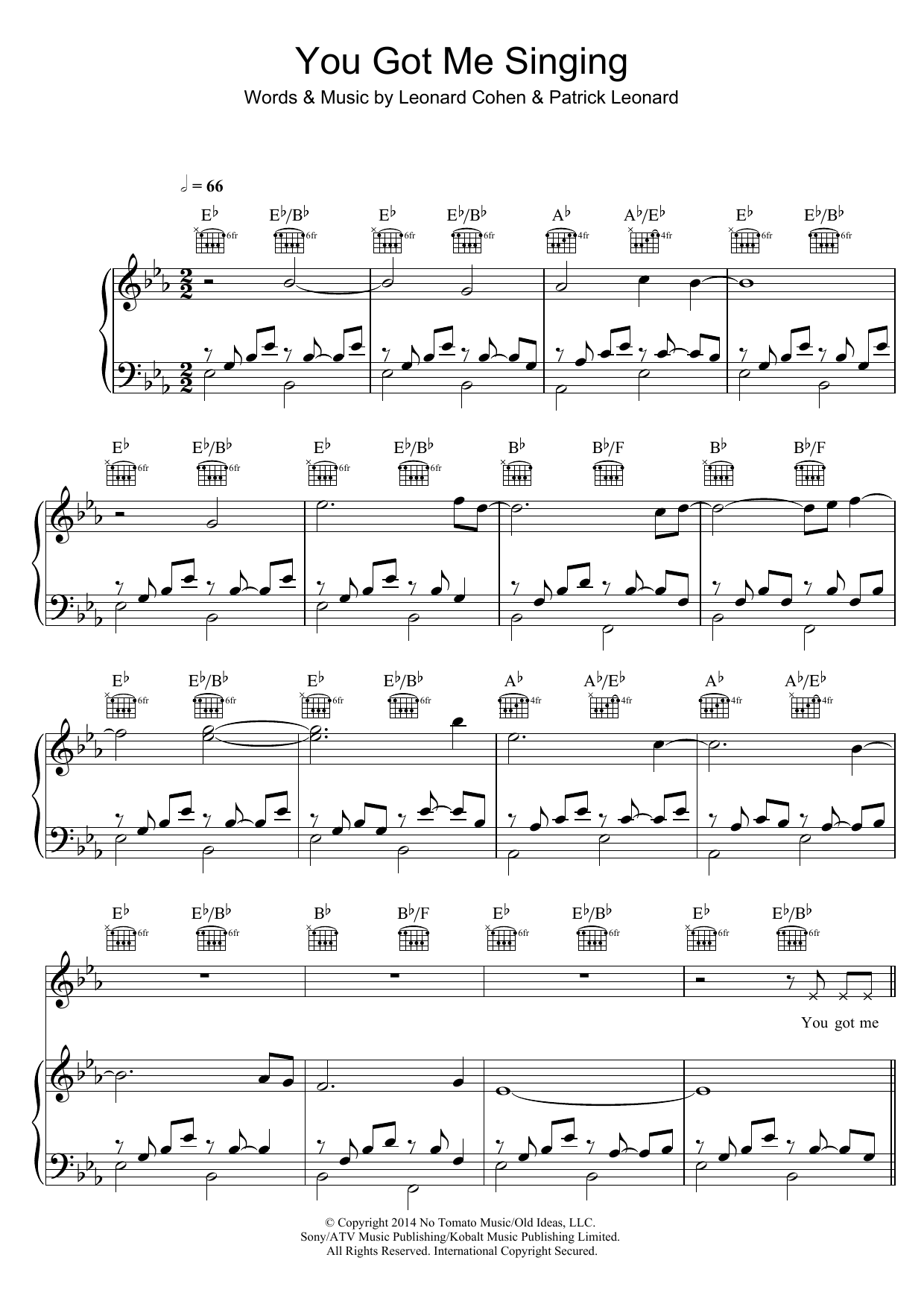 Leonard Cohen You Got Me Singing sheet music notes and chords arranged for Piano, Vocal & Guitar Chords