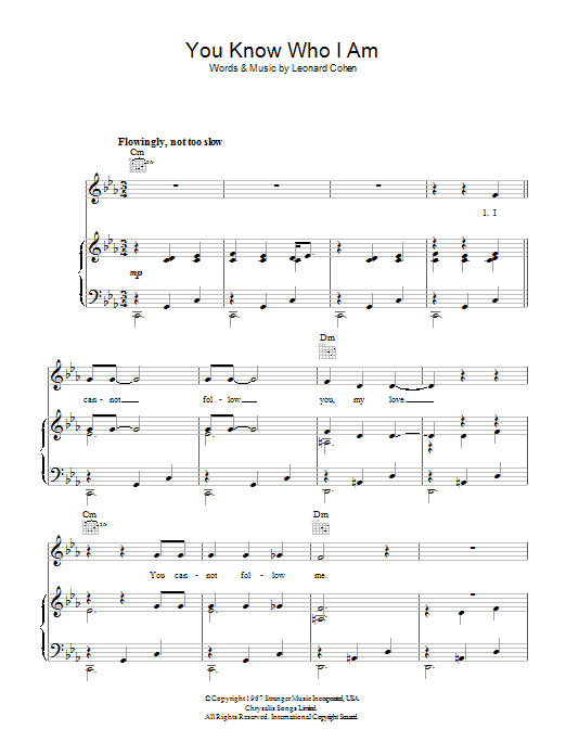 Leonard Cohen You Know Who I Am sheet music notes and chords arranged for Piano, Vocal & Guitar Chords