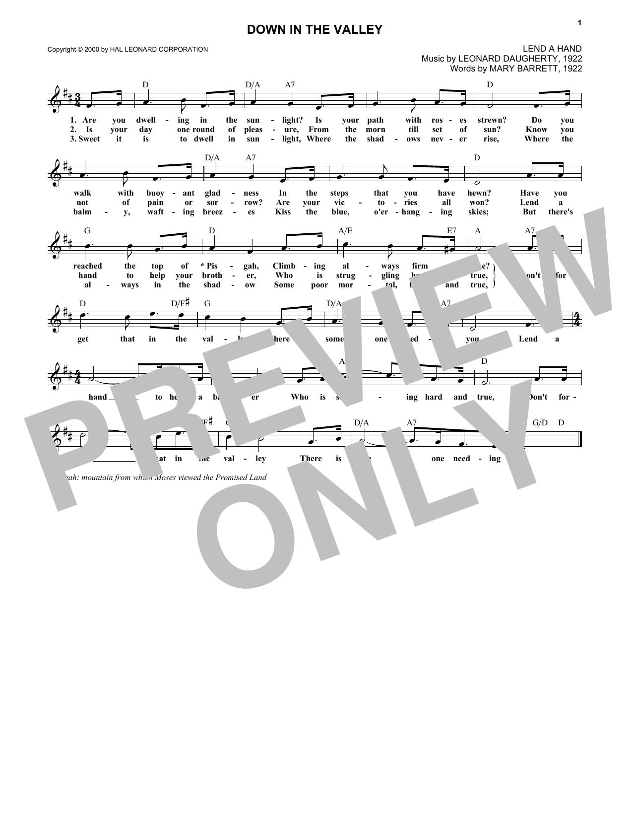 Leonard Daugherty Down In The Valley sheet music notes and chords arranged for Lead Sheet / Fake Book