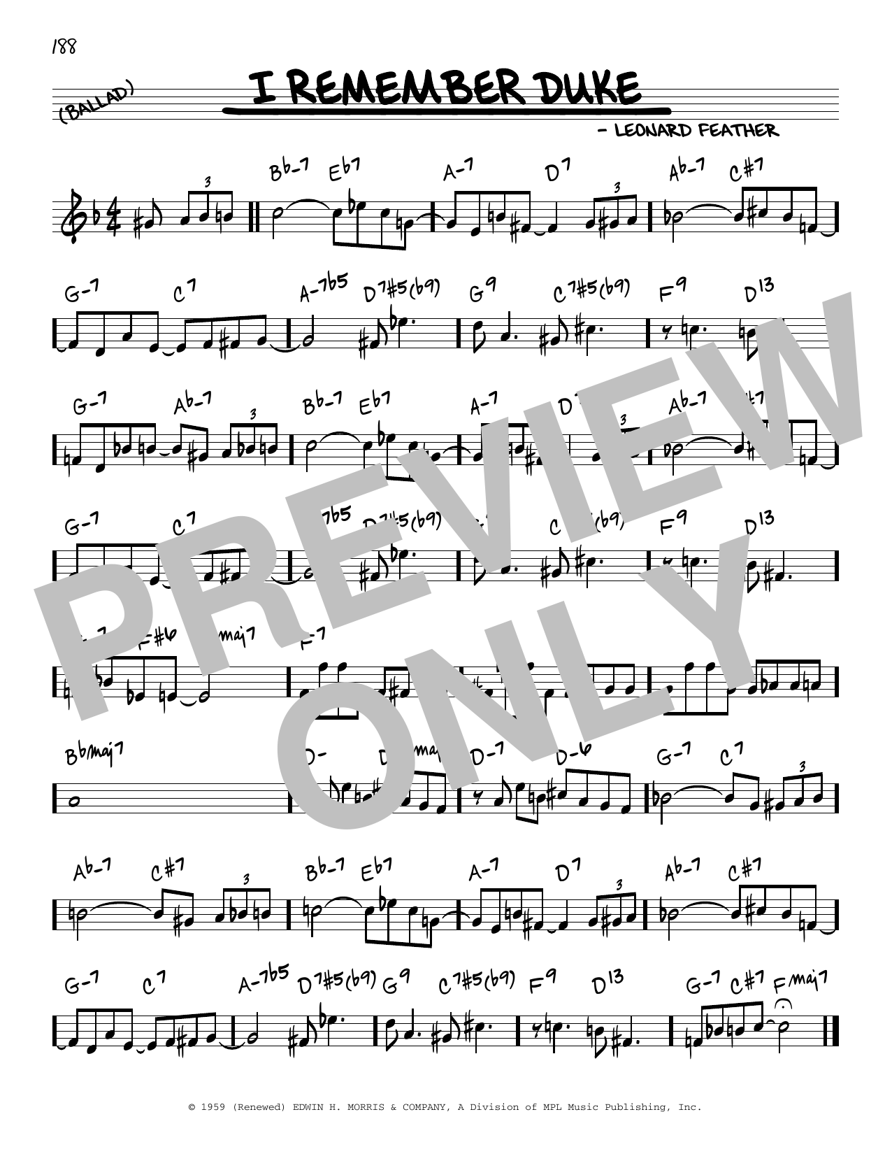 Leonard Feather I Remember Duke sheet music notes and chords arranged for Real Book – Melody & Chords