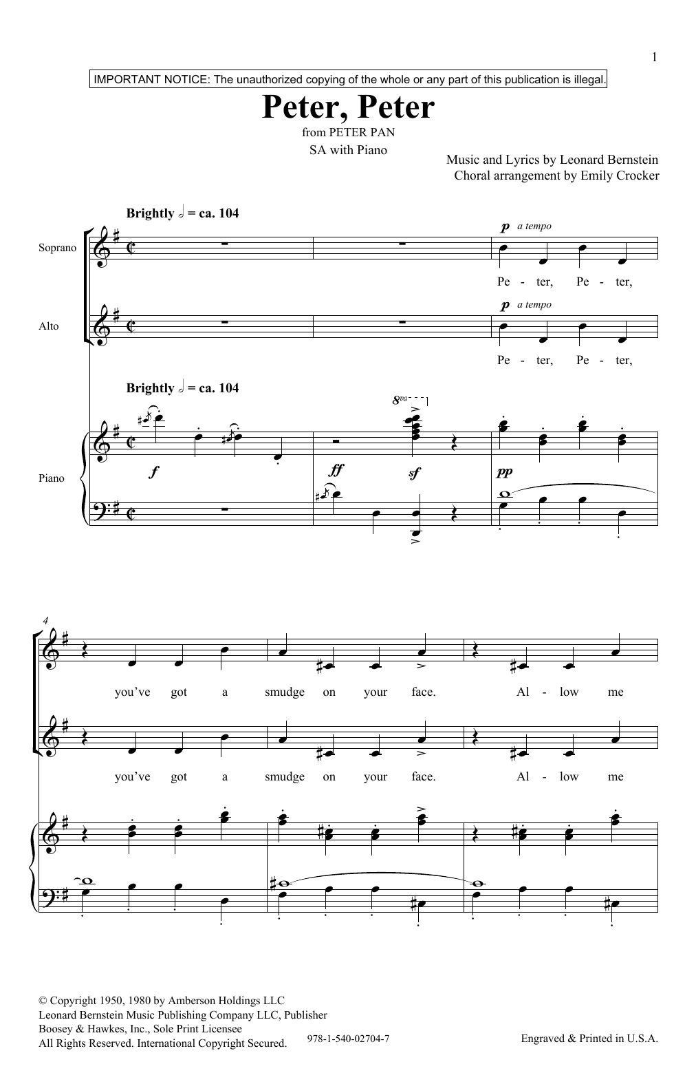 Leonard Bernstein Peter, Peter (from Peter Pan Suite) (arr. Emily Crocker) sheet music notes and chords arranged for Choir