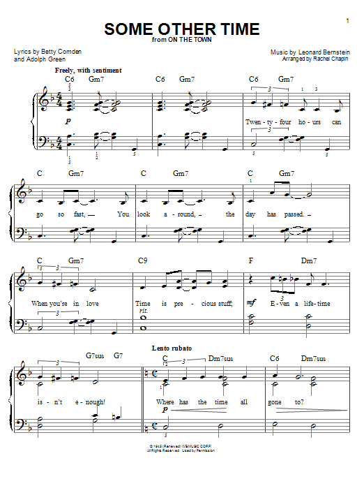 Leonard Bernstein Some Other Time (from On the Town) sheet music notes and chords arranged for Piano, Vocal & Guitar Chords (Right-Hand Melody)