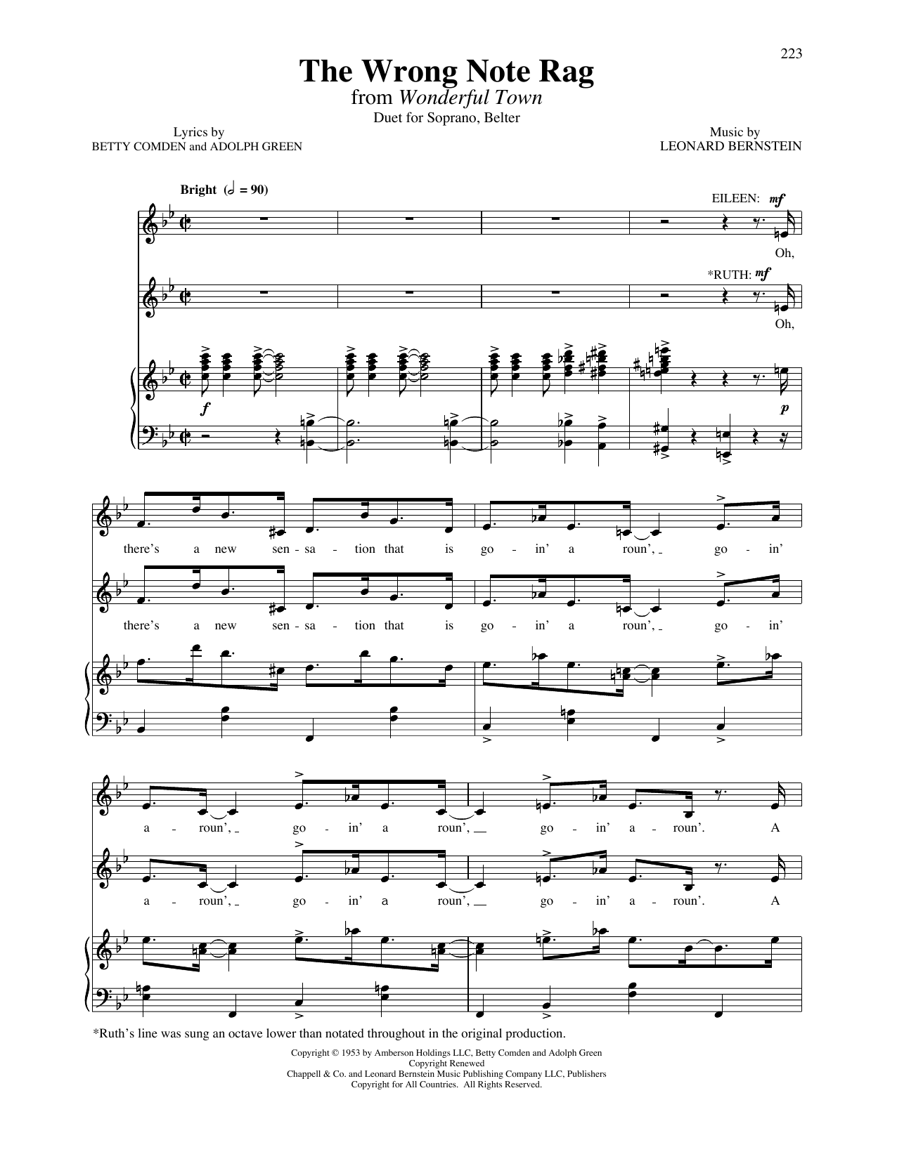 Leonard Bernstein The Wrong Note Rag (from Wonderful Town) (Vocal Duet) sheet music notes and chords arranged for Piano & Vocal