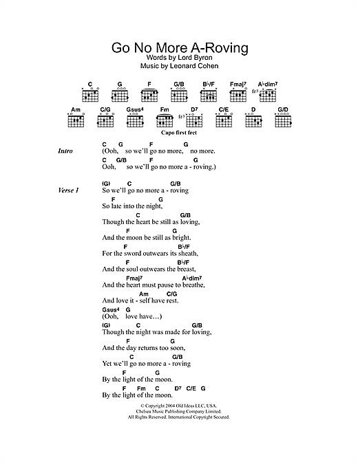 Leonard Cohen Go No More A-Roving sheet music notes and chords arranged for Guitar Chords/Lyrics