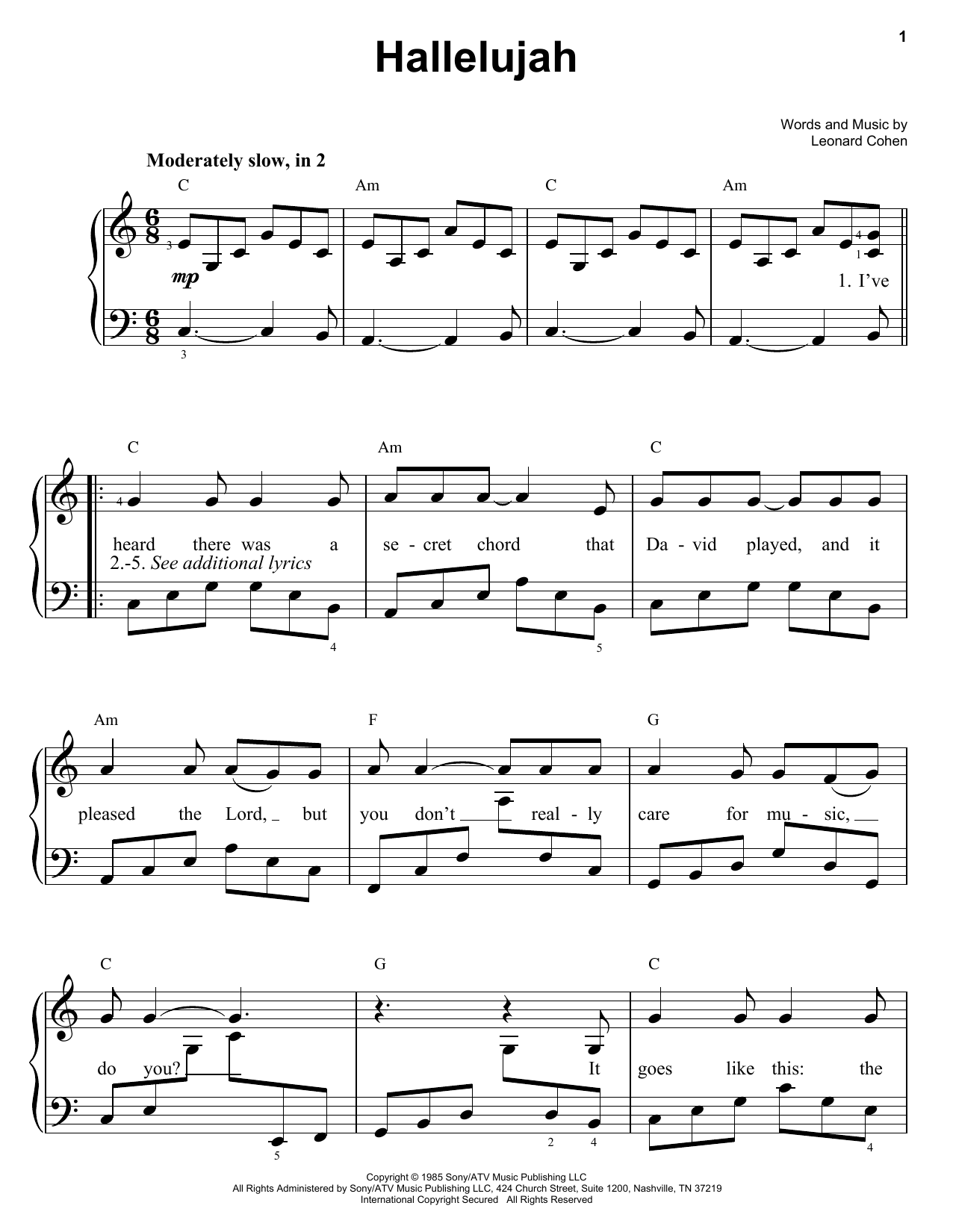 Leonard Cohen Hallelujah sheet music notes and chords. Download Printable PDF.