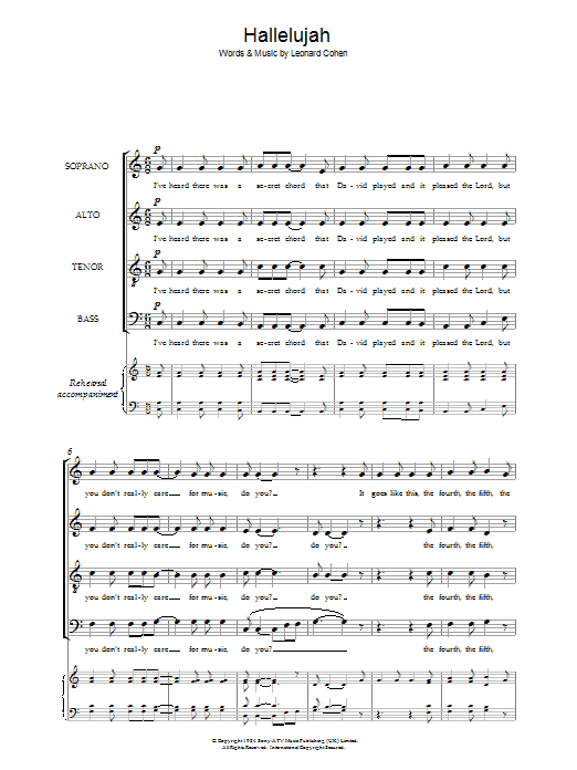 Leonard Cohen Hallelujah (arr. Barrie Carson Turner) sheet music notes and chords arranged for SATB Choir