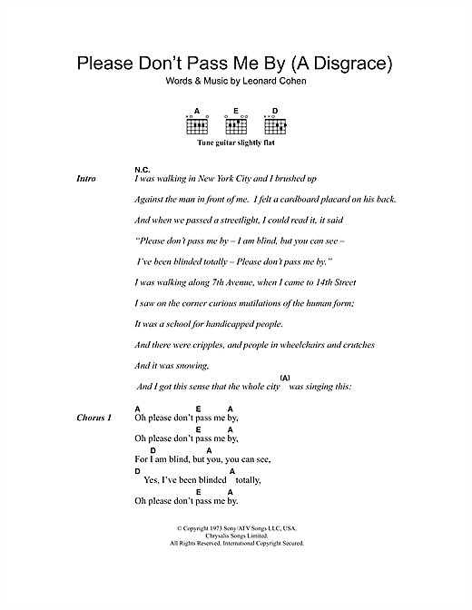 Leonard Cohen Please Don't Pass Me By (A Disgrace) sheet music notes and chords arranged for Guitar Chords/Lyrics
