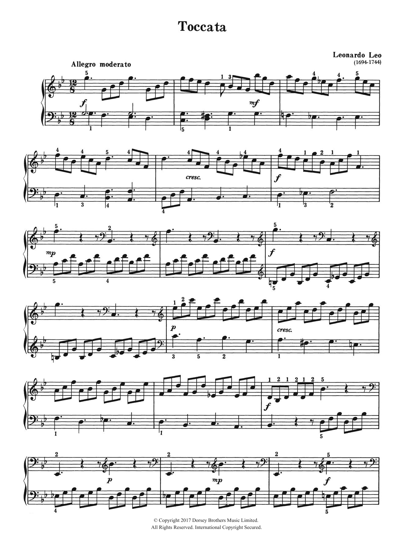 Leonardo Leo Toccata sheet music notes and chords arranged for Piano Solo
